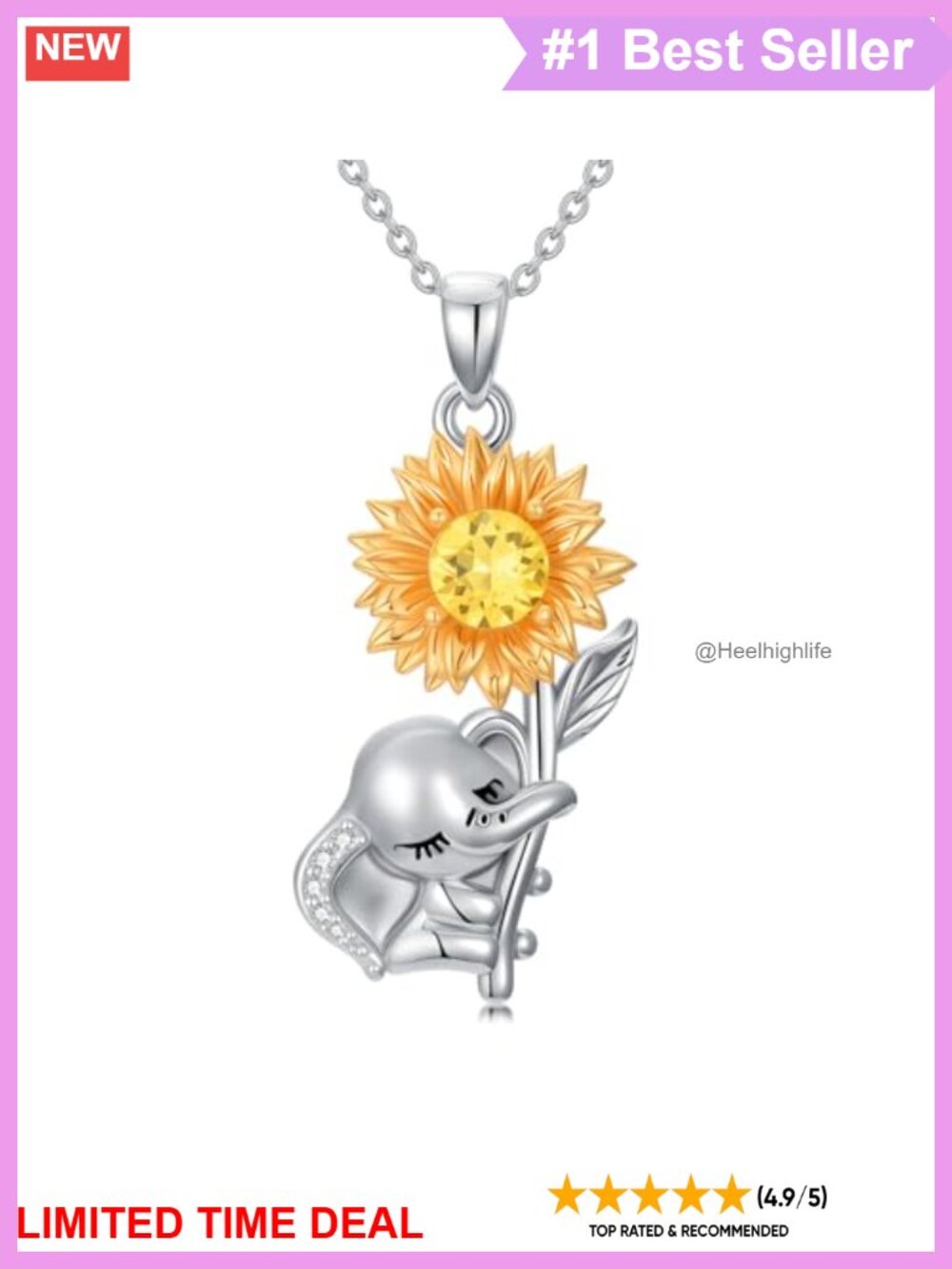 Lab Grown Diamond Elephant Necklace 925 Sterling Silver Pendant 18+2" Chain
